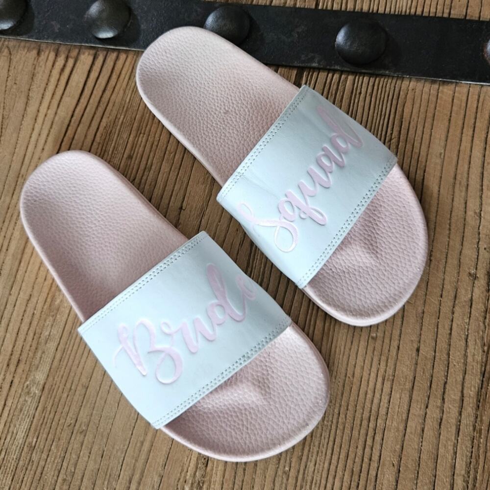 Bride Squad Slip On Slides Sandals sz 8